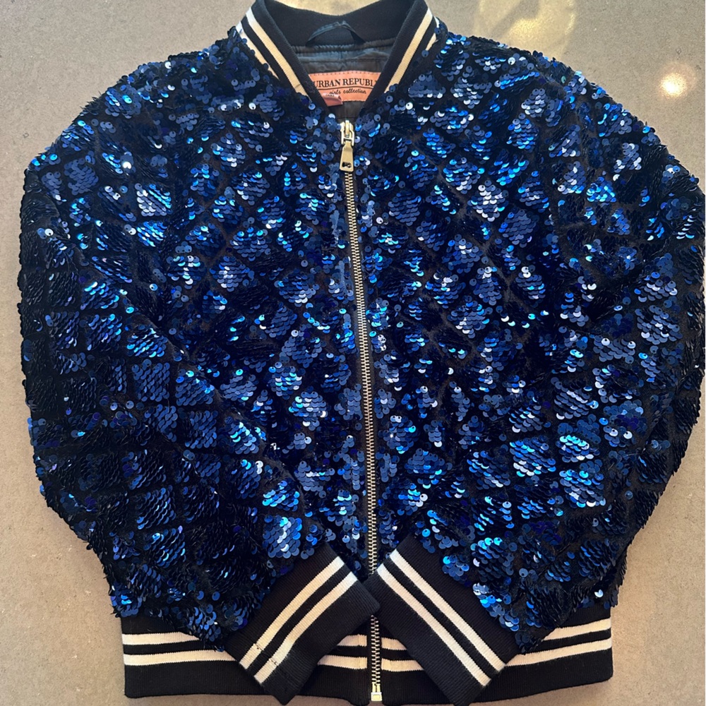 Blue and Black sequin bomber jacket